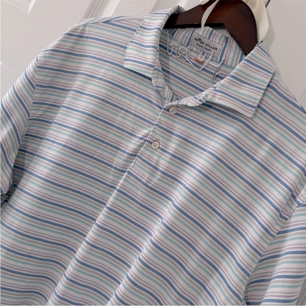 Peter Millar Summer Comfort Performance Golf Polo Men’s L Classic Striped Csaual